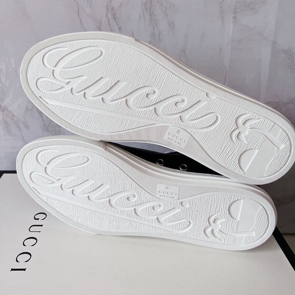GUCCI Luxus Shoes High Top Sneaker logo Blue Leather Mens UK 8 US 8.5 *Authentic - Picture 12 of 13